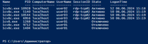Сессии на сервере терминалов пользователи в 1С Отключенные и активные сессии